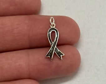 Sterling Silver Grey Ribbon Awareness Charm: Brain Cancer & Diabetes