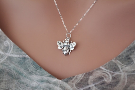 Sterling Silver Bee Necklace. Tiny Solid 925 Sterling Silver Bumble Bee  Charm. Nature Inspired Jewellery Gift. Honey Bee Dainty Necklace - Etsy