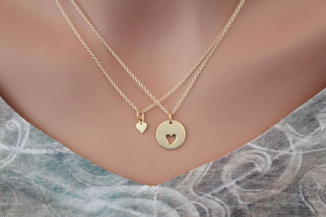 Gold Mother Daughter Heart Necklaces Gold Mother Daughter Etsy