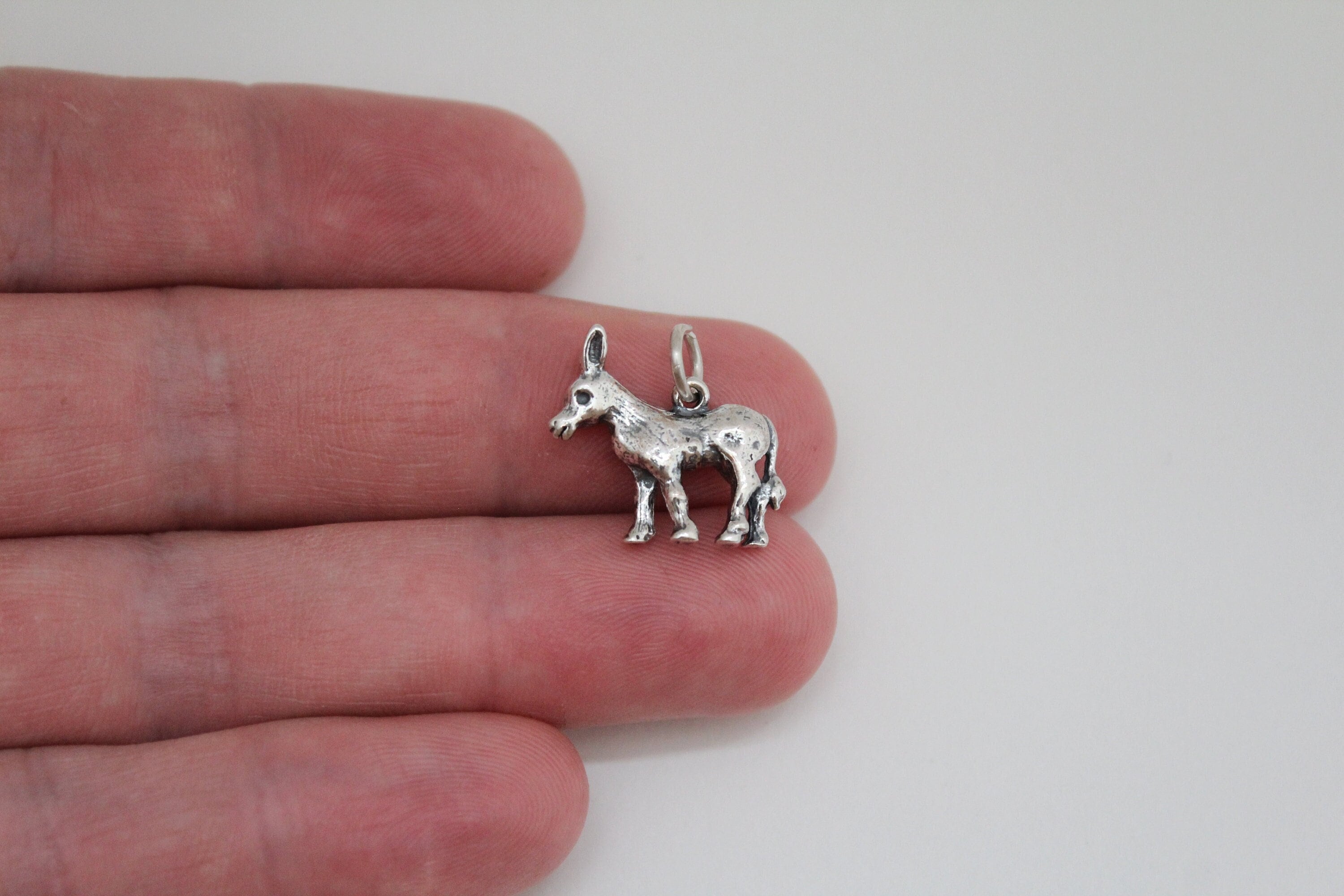 Breloque Ancienne En Argent 925 - Figure D'ânon / âne - 18x15mm - Sans Bélière