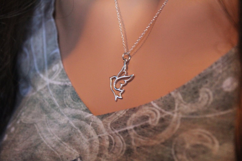 Sterling Silver Dove Necklace, Dove Necklace, Dove Cutout Necklace, Dove Pendant Necklace, Dove Charm Necklace, Bird Necklace, Bird Charm image 3