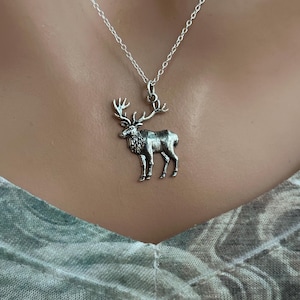 Sterling Silver Dimensional Elk Necklace, Silver Dimensional Elk Necklace, Dimensional Elk Necklace, Elk Charm Necklace,Elk Pendant Necklace
