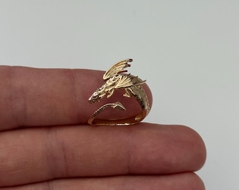 Bronze Adjustable Dragon Ring: Realistic Fantasy Jewelry