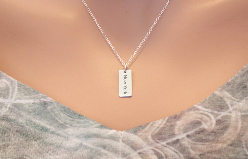 Custom New York Necklace New York Pendant Necklace Sterling Silver New York Charm Necklace New York State Necklace Choose Your Font