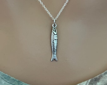 Sterling Silver Sardine Pendant Necklace