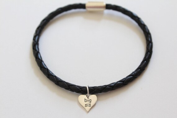 Leather Bracelet With Sterling Silver Big Sis Charm Big Sis Bracelet Big Sister Bracelet Big Sis Heart Bracelet Big Sis Charm Bracelet Etsy