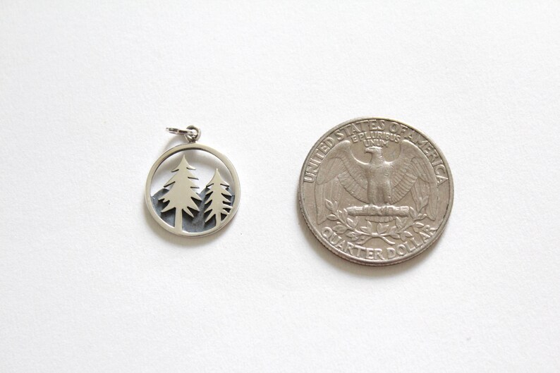 Mountain Charm Silver Camping Pendant Sterling Silver Tree and Mountain Pendant Pine Tree Pendant Hiking Pendant Charm for Camper