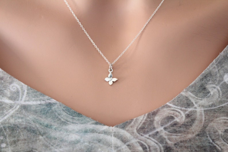 Sterling Silver Tiny Butterfly Charm Necklace, Small Butterfly Necklace, Butterfly Necklace, Minimalist Butterfly Necklace, Little Butterfly image 2