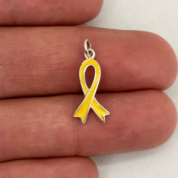 Sterling Silver Military Support Charm, Sterling Silver Military Support Awareness Ribbon Charm, Sterling Silver Yellow Ribbon Pendant