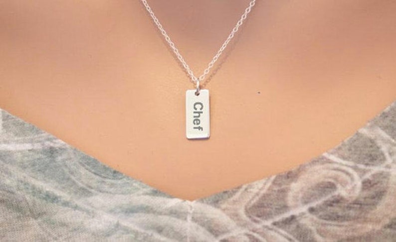 Chef Charm Necklace Chef Word Necklace Engraved Chef Necklace Sterling Silver Chef Charm Necklace Chef Pendant Necklace Chef Necklace