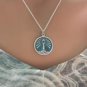 Sterling Silver Lighthouse Necklace, Silver Lighthouse Necklace, Silver Lighthouse Charm Necklace, Silver Lighthouse Pendant Necklace