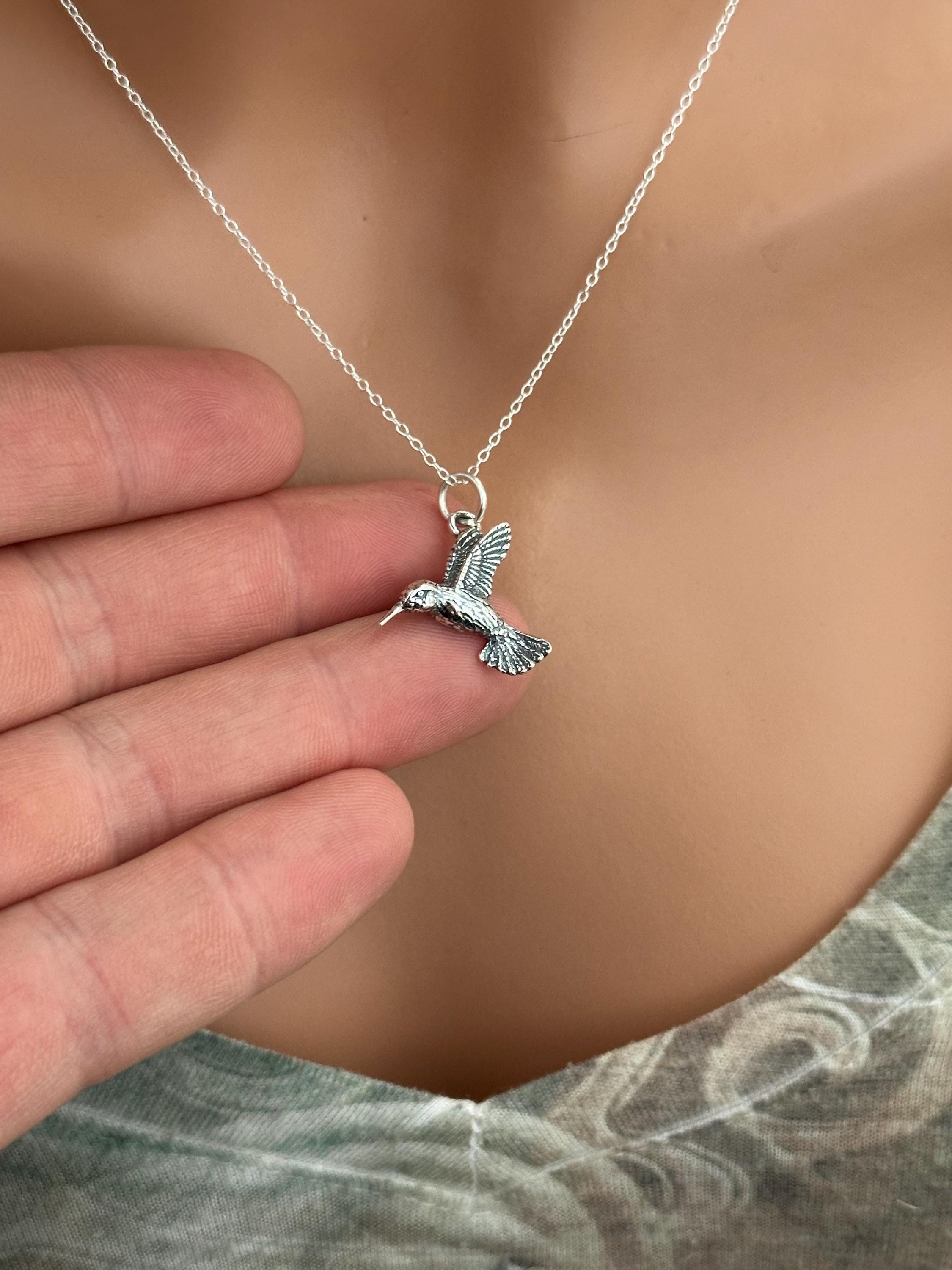 スターリングシルバー 3D ハミングバードネックレス：バードチャーム