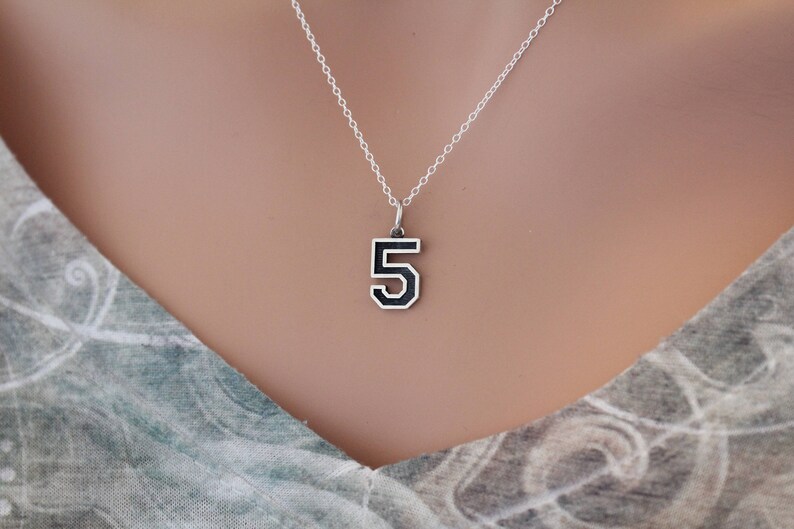Sterling Silver Number Five Charm Necklace Oxidized Sterling Silver Number Five Necklace 5 Necklace 5 Number Charm Necklace