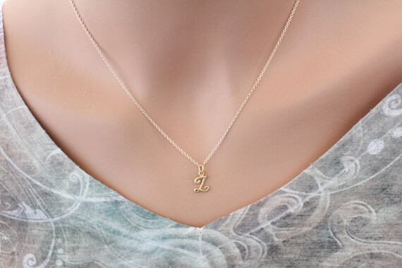 Gold Cursive Z Initial Necklace Z 