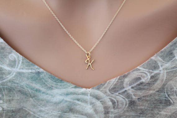 Gold Cursive K Initial Necklace K 