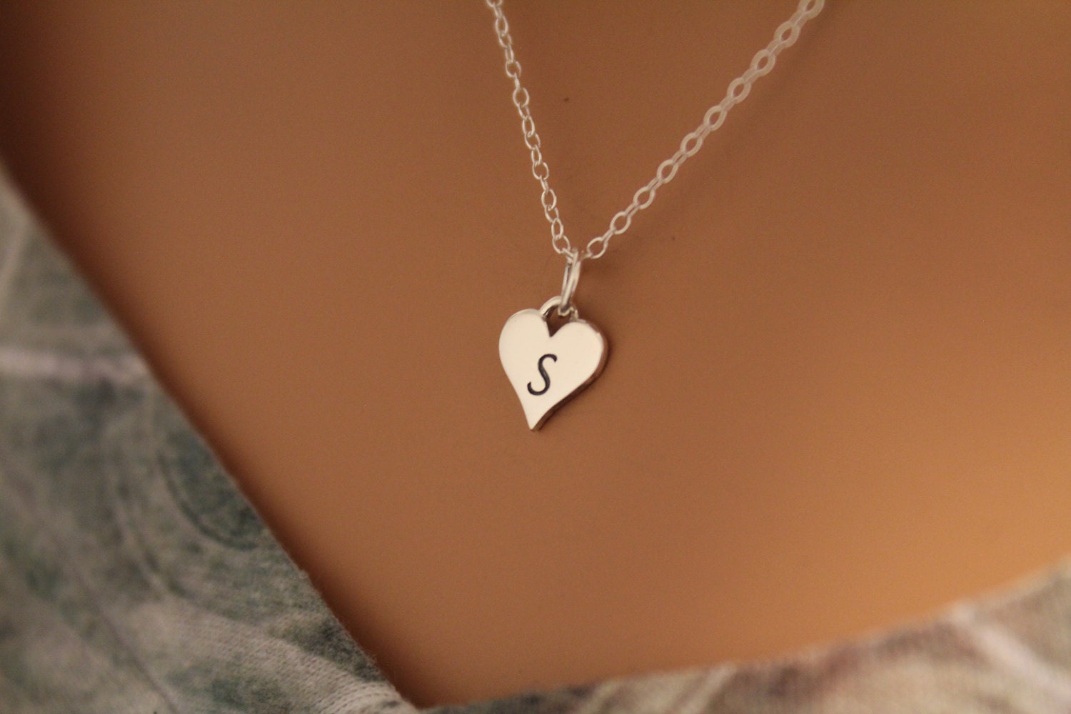 Buy Sterling Silver S Letter Heart Necklace Silver Tiny Stamped S ...