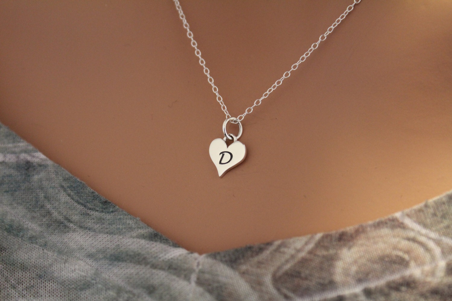 Buy Sterling Silver D Letter Heart Necklace Silver Tiny Stamped D ...