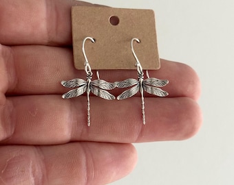 Sterling Silver Dragonfly Dangle Earrings
