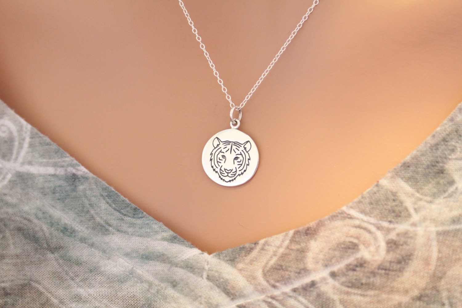 Sterling Silver Tiger Charm Necklace Tiger Necklace Tiger Etsy