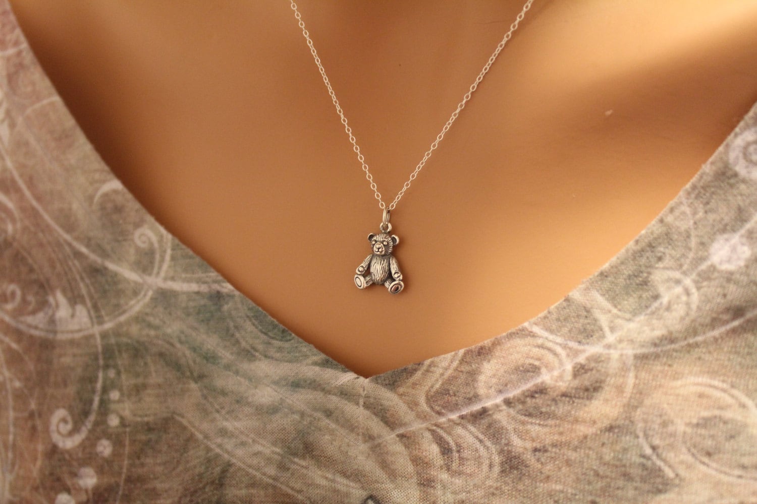 Sterling Silver Realistic Teddy Bear Charm Necklace Teddy Bear