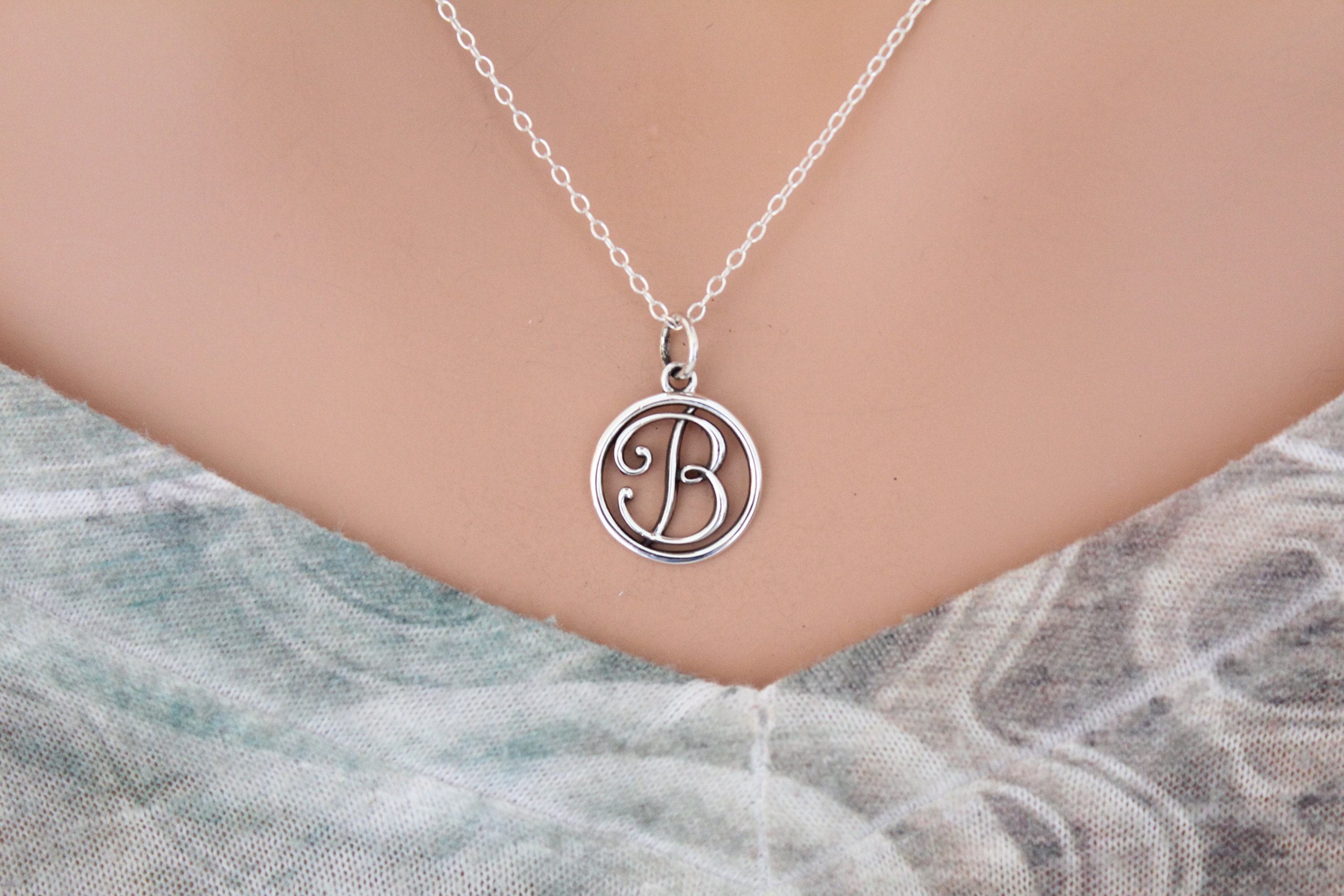 Sterling Silver Letter B Pendant Necklace