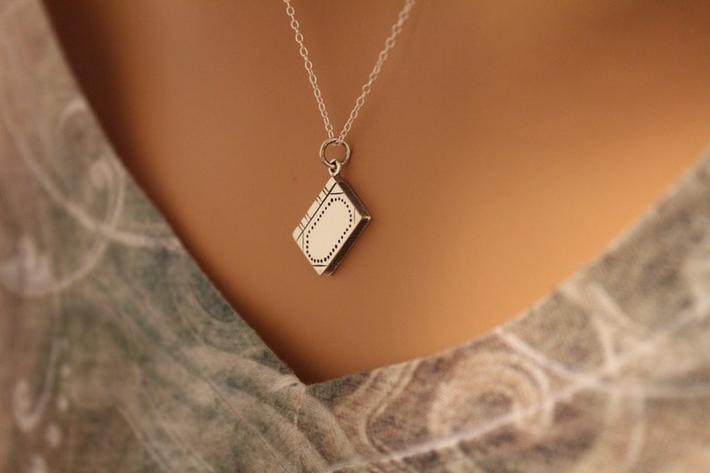 Sterling Silver Realistic Book Charm Necklace, Realistic Book Pendant Necklace, Book Charm Necklace, Book Pendant Necklace, Book Necklace image 1