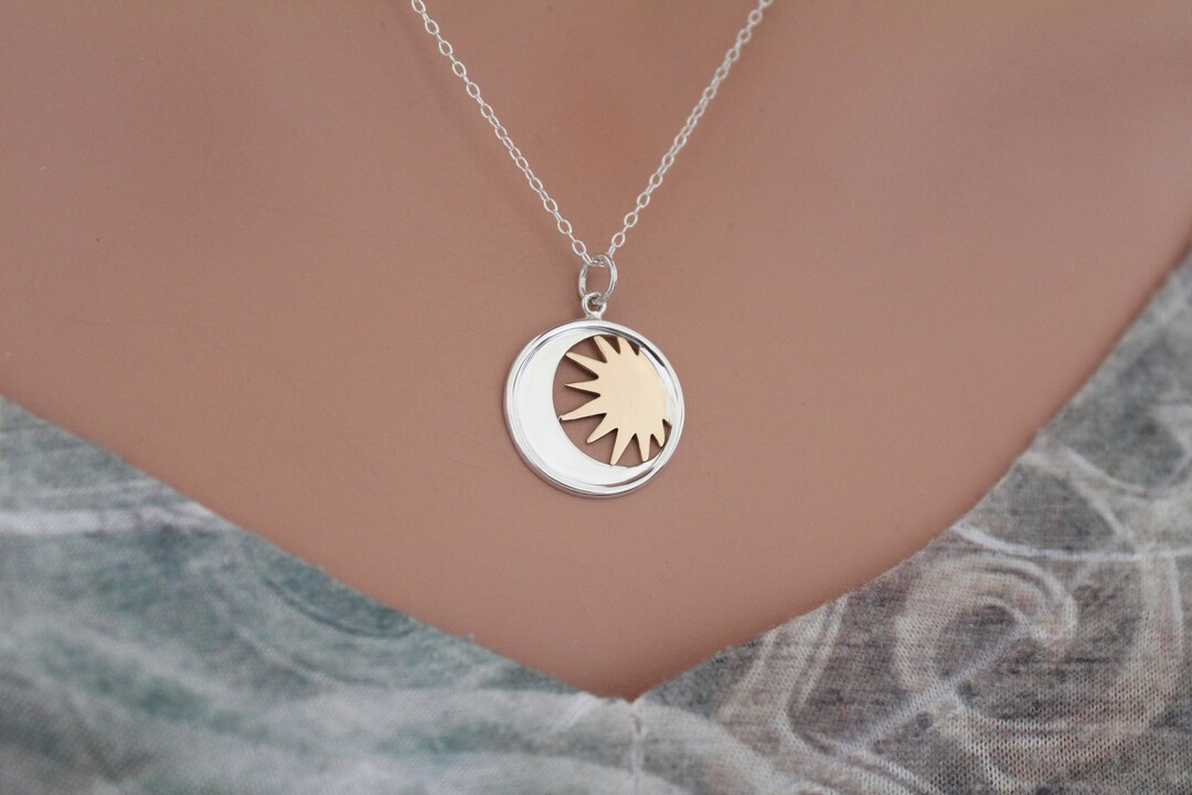 Sterling Silver Sun and Moon Charm Necklace - Etsy
