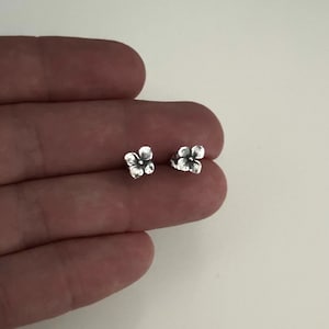 Peut inclure: Une paire de boucles d'oreilles en argent en forme de fleur. Les boucles d'oreilles sont petites et délicates, avec un design simple.