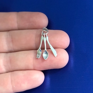Sterling Silver Cutlery Charm, Silver Cutlery Charm, Silver Cutlery Pendant, Silver Knife, Fork and Spoon Charm, Fork, Spoon Knife Pendant