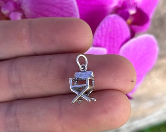 Sterling Silver 3D Directors Chair Charm: Movie Lover Gift