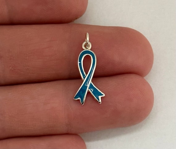 Teal Awareness Ribbon Charm Sterling Silver Teal Awareness Ribbon Charm Sterling Silver