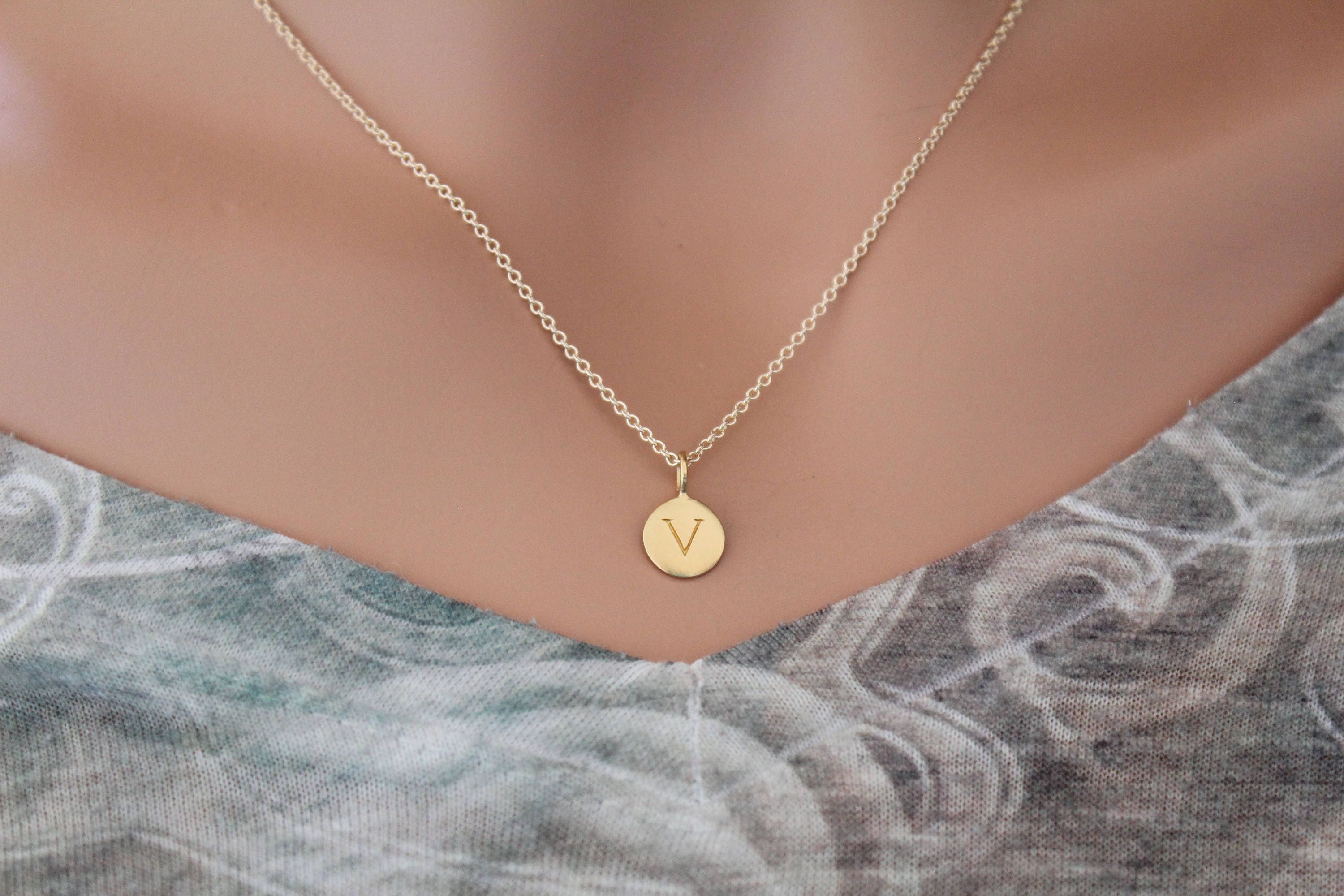 Gold Simple V Initial Necklace Gold 