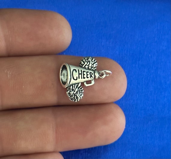 Cheerleading Megaphone with Pom Poms Charm Sterling Silver Cheerleading Megaphone with Pom Poms Charm Sterling Silver