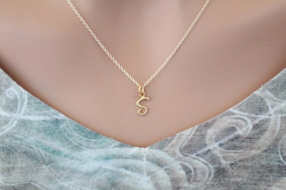 Gold Cursive S Initial Necklace S 
