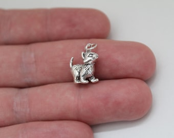 Sterling Silver Kitten Charm, Sterling Silver Kitten Pendant, Sterling Silver Cat Charm, Silver Kitten Charm, Silver Cat Charm, Cat Pendant