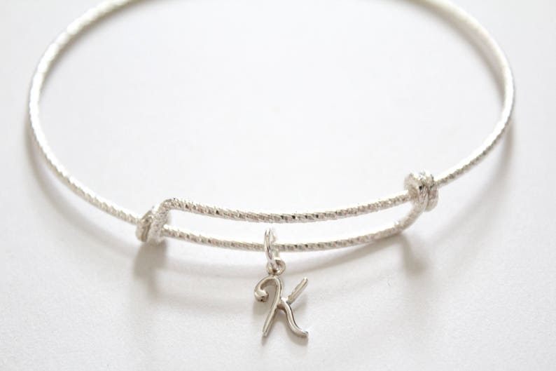 Leather K Charm Bracelet Sterling Silver Bracelet with Sterling Silver Cursive K Charm Sterling Silver Cursive K Charm Bracelet K Charm