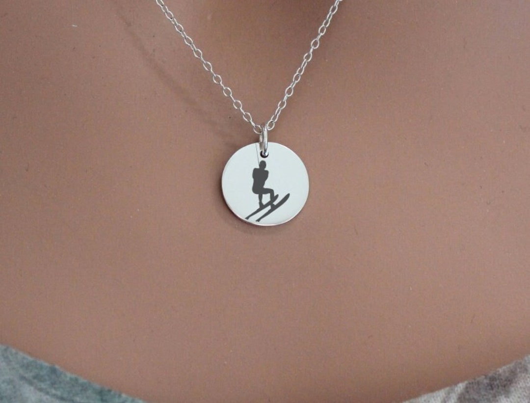 Sterling Silver Waterski Charm Necklace, Sterling Silver Water Sports