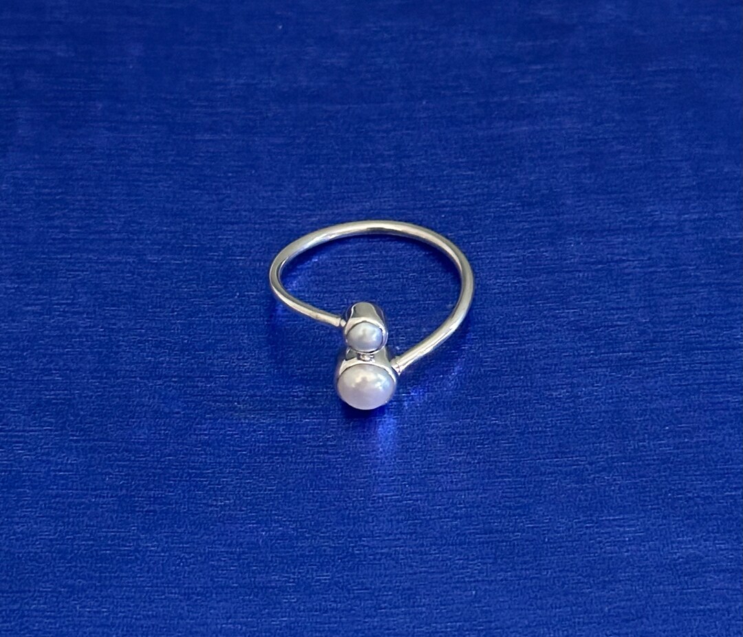 Peanut Wood Jasper & Pearl Double Stone Adjustable Ring main image 1