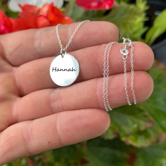 Custom Engraved Sterling Silver Name Necklace sterling Silver Custom Engraved Circular Name Necklace Silver Custom Engraved Circle Necklace Etsy