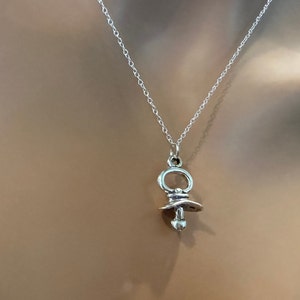 Sterling Silver Oxidized Baby Pacifier Necklace, Sterling Silver 3D Oxidized Baby Pacifier Charm Necklace, Silver  Baby Pacifier Necklace