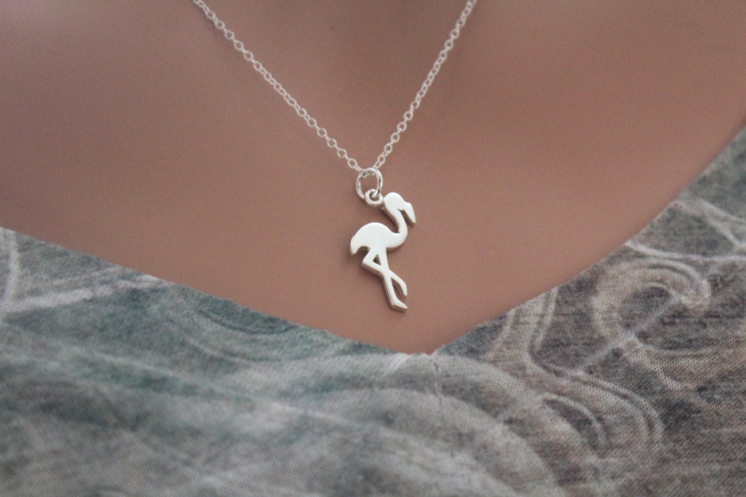 New .925 Sterling Silver Flamingo Bird Pendant Necklace 