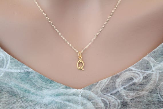 Gold Cursive Q Initial Necklace Q 