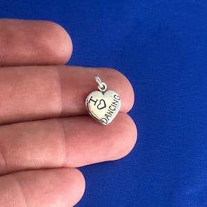 Sterling Silver  I love Dancing Charm, Silver Love Dancing Pendant, Silver Dancing Heart Charm, Silver I Love Dancing Charm, Dancing Charm