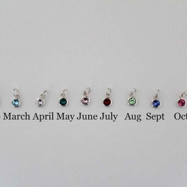 Sterling Silver Crystal Birthstone Charms, Tiny Silver Crystal Birthstone Charms, Add on to Any Order, Birthstone Charm