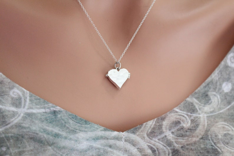 Sterling Silver Heart Locket with Hammered Finish Necklace, Silver Heart Locket with Hammered Finish Necklace, Heart Locket Necklace image 8