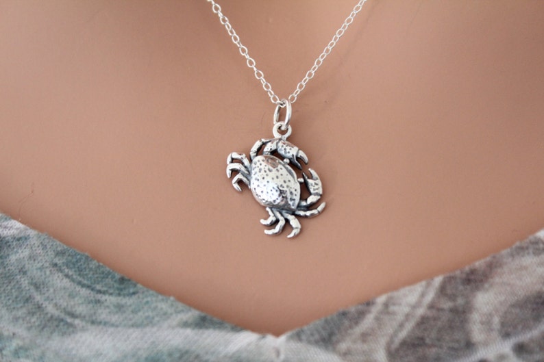 Sterling Silver Crab Necklace Silver Crab Charm Necklace 3D Etsy