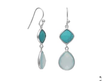 Sterling Silver Stabilized Turquoise and Sea Green Chalcedony Drop Earrings