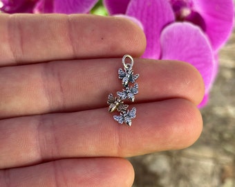 Sterling Silver Mixed Metal Bee Cluster Charm, Silver Mixed Metal Bee Cluster Pendant, Mixed Metal Bee Cluster Charm, Bee Cluster Pendant