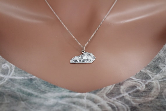 Sterling Silver Kentucky Charm Necklace, Sterling Silver State of Kentucky Necklace, Silver Kentucky State Necklace, Kentucky State Necklace