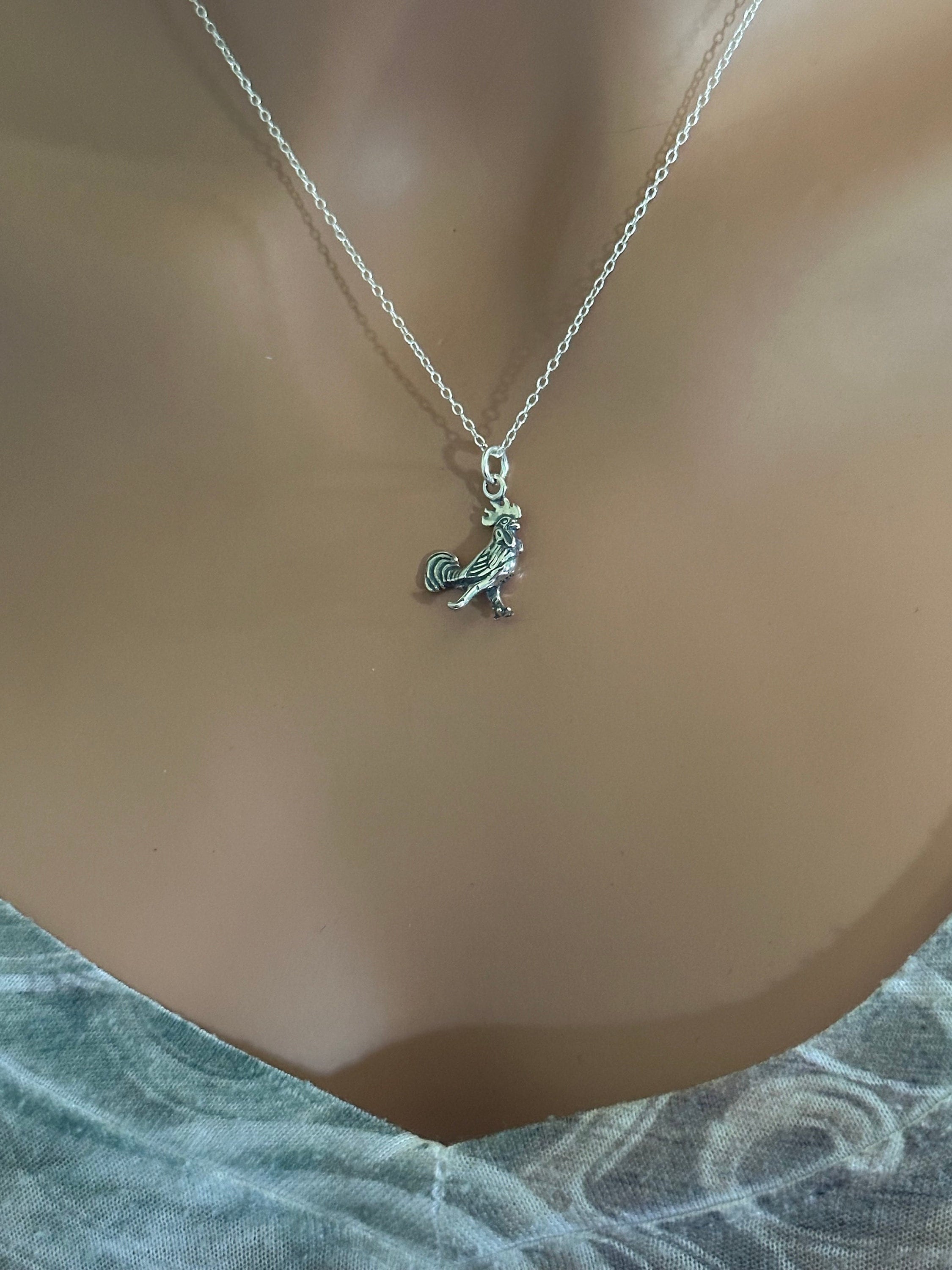 スターリングシルバー 3D 雄鶏チャームネックレス - Etsy 日本